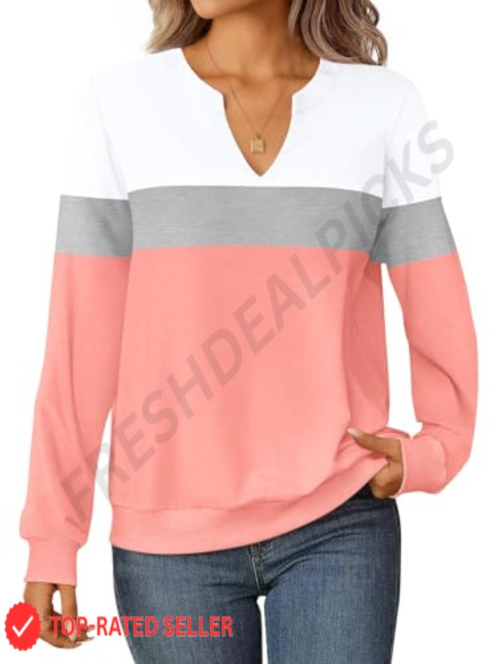 Women's Soft Lightweight Pullover Sweatshirt V-Neck Long Sleeve Tee